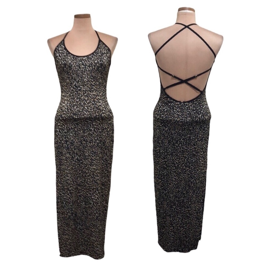 NWT Dundas X Revolve Joplin Midi Dress Size Small Metallic Black Gold Leopard